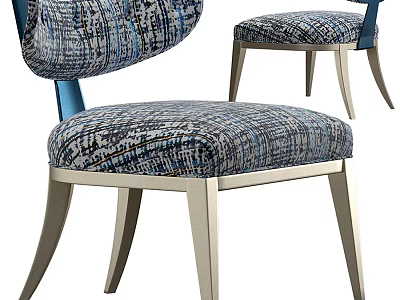 Modern Blue Gray Patterned Fabric Leisure Chair With Metal Legs And Backrest 3d model