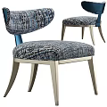 Modern Blue Gray Patterned Fabric Leisure Chair With Metal Legs And Backrest
