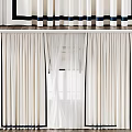 White Sheer Layered Curtains With Striped Valance For Interior Light Filtering 3d model
