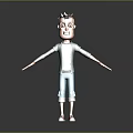 Cartoon Man In Green Top White Shirt Blue Shorts Red Shoes Arms Outstretched Gray Background
