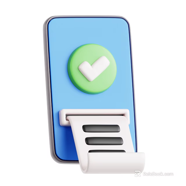 Blue Smartphone Stand With Green Check Icon And White Clip Structure 3d model 