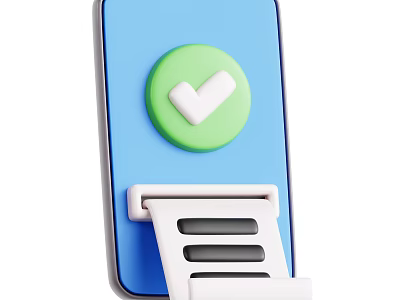 Blue Smartphone Stand With Green Check Icon And White Clip Structure 3d model