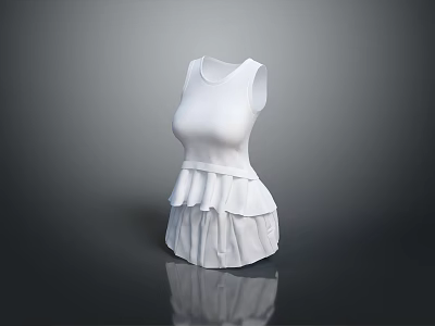 Elegant White Sleeveless Dress With Ruffled Hem And Fitted Waist 3d model