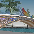Colorful Wavy Landscape Bridge With Decorative Patterns Trees And Water View