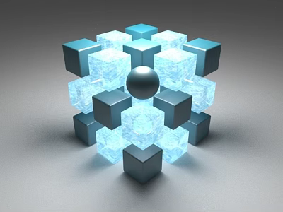 Geometric Decorative Ornament Set With Transparent Blue And Dark Cubes And Sphere 3d model