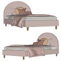 Pink Kids Bed With Arched Headboard Wooden Legs Soft Pillows And Knit Blanket