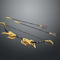 Medieval Fantasy Weapon Elaborate Bow Featuring Golden Accents Blue Gemstones And Arrows
