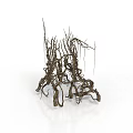 Dry Twisted Plant Branches With Natural Textured Vines And Curved Stems