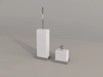 White Toilet Brush With Long Handle And Soap Dish With Small Handle On Grey Background 3d model