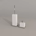 White Toilet Brush With Long Handle And Soap Dish With Small Handle On Grey Background