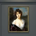 Woman Portrait Painting in White and Dark Attire with Natural Landscape and Gold Frame