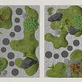 Stepping Stones Path In Garden Landscape With Greenery Moss And Rocks