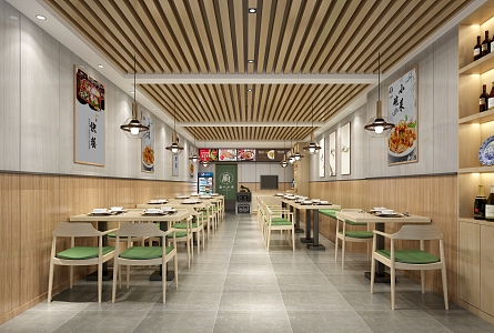 Modern fast food restaurant covered with rice 3d model