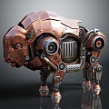 Copper Mechanical Bison Character With Steampunk Gears And Metal Structure Design 3d model