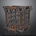 Decorative Cage Structure With Metal Bars Wooden Frame And Ring Ornaments