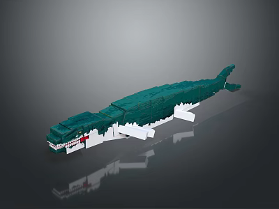 Green Crocodile Building Block Model With Open Mouth And White Accents 3d model