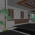 Traditional Tea House Interior With Wooden Ceiling Screen Panels And Green Plants