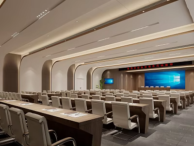 Modern Conference Room Interior With Spacious Layout Arranged Chairs And Large Screen 3d model