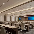 Modern Conference Room Interior With Spacious Layout Arranged Chairs And Large Screen 3d model