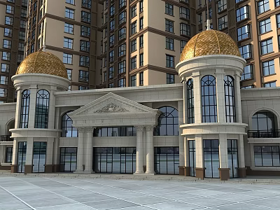 European Style Architecture With Golden Domes Columns And Plaza Front High Rise Buildings 3d model