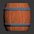Decorative Wooden Barrel With Orange Body Blue Metal Hoops And Wood Grain Texture