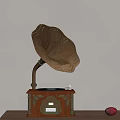 Vintage Phonograph With Golden Horn And Decorative Wooden Base Design