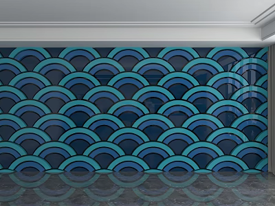 Modern Background Wall Design With Blue Teal Wave Pattern And Decorative Panels 3d model