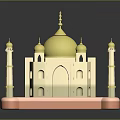 Taj Mahal 3D Model With Golden Dome Minarets Green Base And Pink Edges