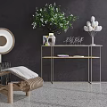 Modern Rattan Lounge Chair With Wooden Frame Gold Side Table And Green Plant