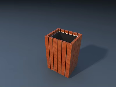 Wooden Slatted Square Public Trash Can With Black Inner Liner For Outdoor Areas 3d model
