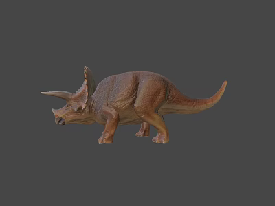 Detailed Brown Triceratops Dinosaur Model With Horns In Standing Pose 3d model