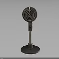 Vintage Retro Microphone With Circular Mesh Head And Metal Stand Electronic Device