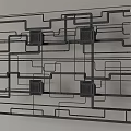Black Metal Pipes With Square Junction Boxes Arranged In Grid Pattern On Wall 3d model