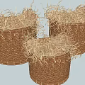 Three Handwoven Natural Straw Hanging Baskets with Decorative Dry Grass Filling