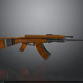 Assault Rifle Featuring Orange Body Wooden Stock On Dark Reflective Background