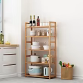 Wooden Kitchen Storage Shelf With Multiple Layers For Cookware And Food Items 3d model