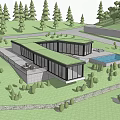 Modern Detached Villa With Green Roof Glass Windows And Pool In Natural Surroundings