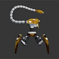 Yellow And Silver Mechanical Spider Like Device With Multiple Legs And Curved Arm 3d model