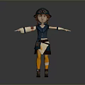 Adventurous Woman Blue Hat Top Shorts Orange Socks Brown Boots Arm Bandages Waist Tool Bag