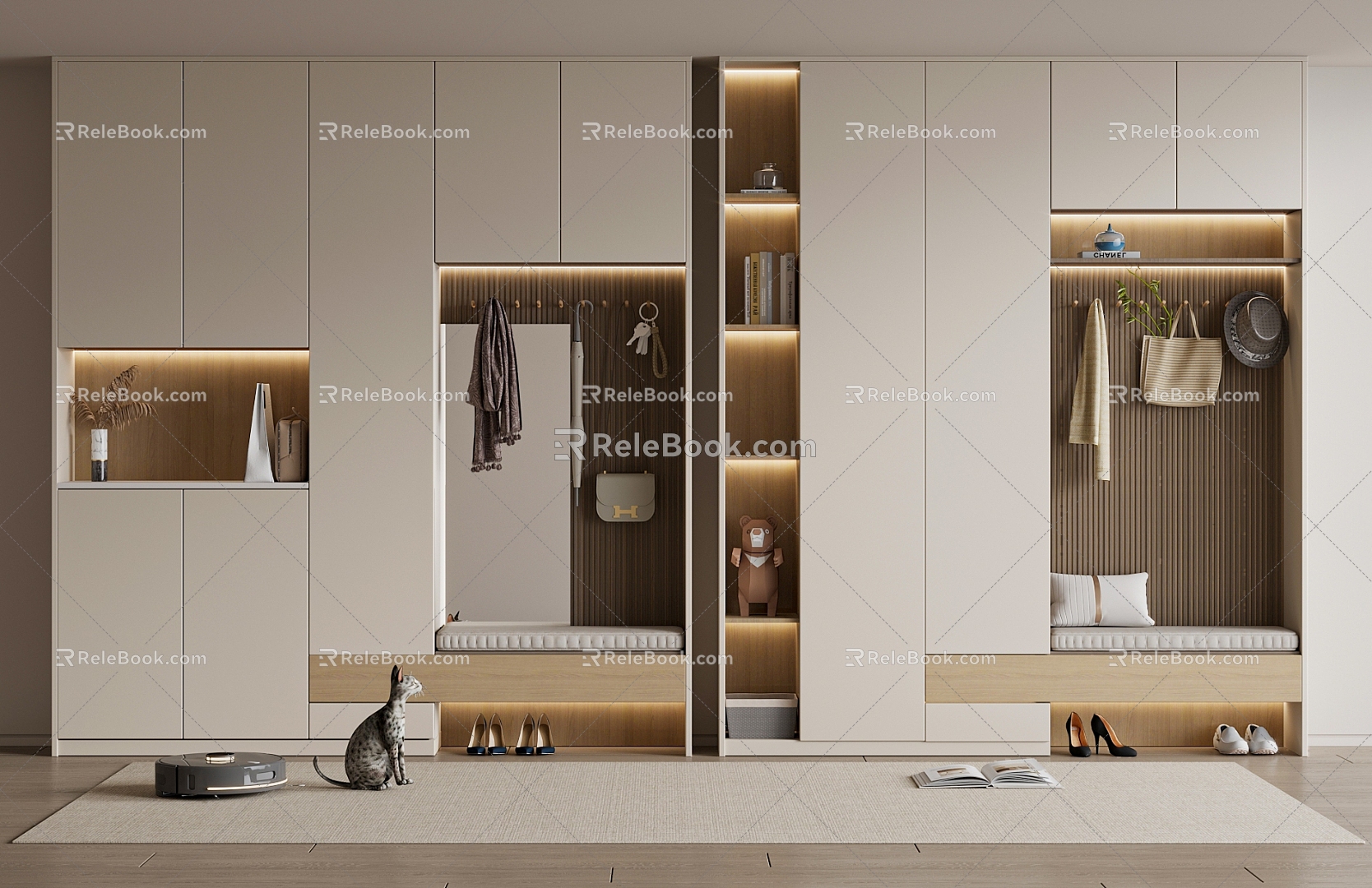 Cream Style Shoe Cabinet Entrance Cabinet Shoe Accessories 3d model