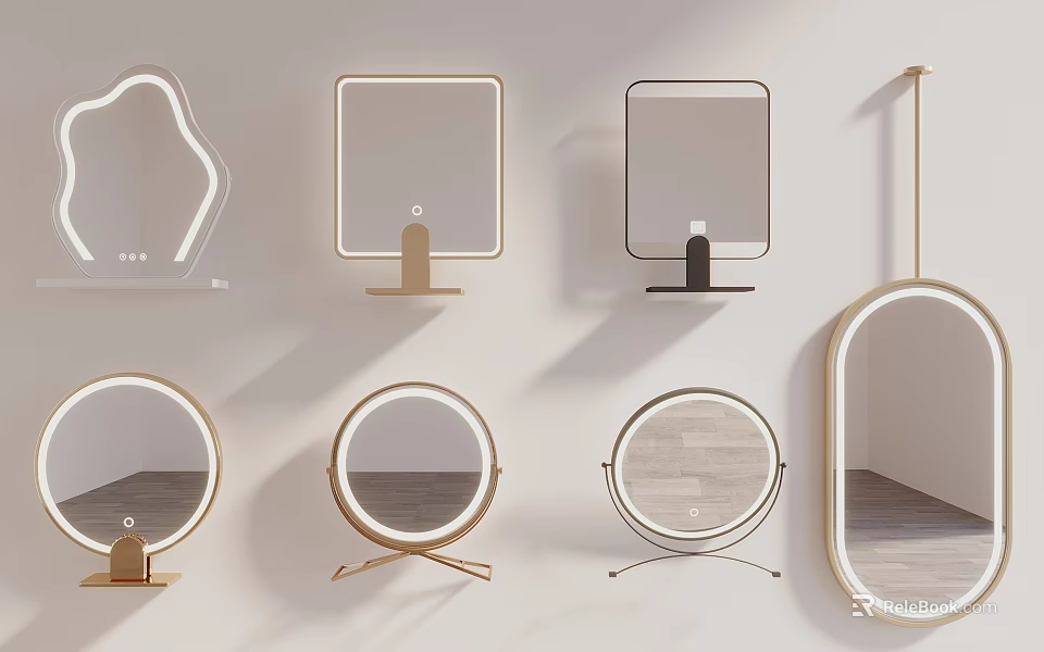 Modern Mirror Designs With Star Square Round Shapes Wall Mounted Tabletop Stand 3d model 