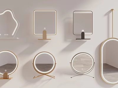 Modern Mirror Designs With Star Square Round Shapes Wall Mounted Tabletop Stand 3d model