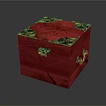 Red Wooden Decorative Box With Metal Corners Lock And Carved Design
