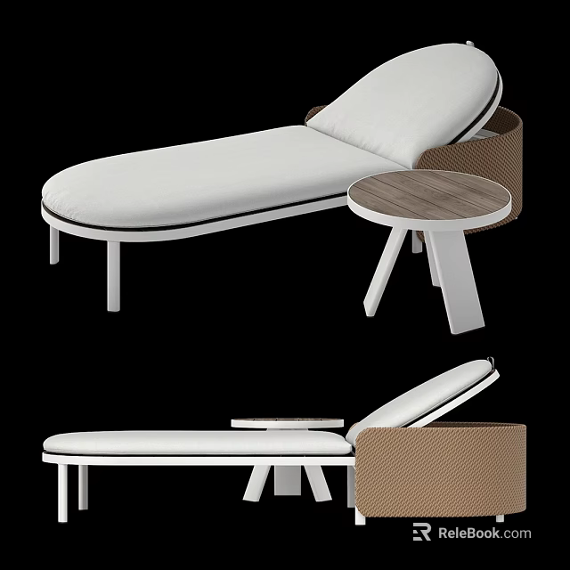Modern White Lounge Chair With Ergonomic Design And Wooden Side Table 3d model 