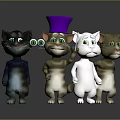 Cute Cartoon Cats With Purple Top Hat Green Big Eyes And Various Colors