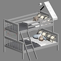 Modern Children's Bed Two-layer Bed Sheet Pillow Ladder 3d model