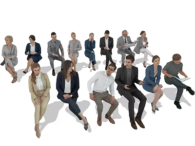 Group of Men and Women in Business Attire with Various Seated Poses 3d model