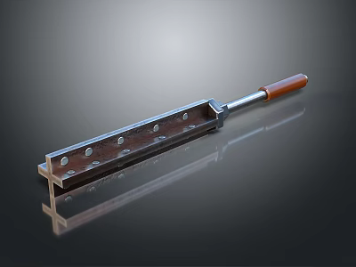 Classic Weapon With Wooden Handle And Metal Blade Featuring Holes On Dark Background 3d model
