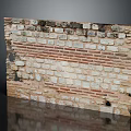Vintage Brick Wall With Weathered Red And Beige Bricks Worn Surface And Small Hole 3d model