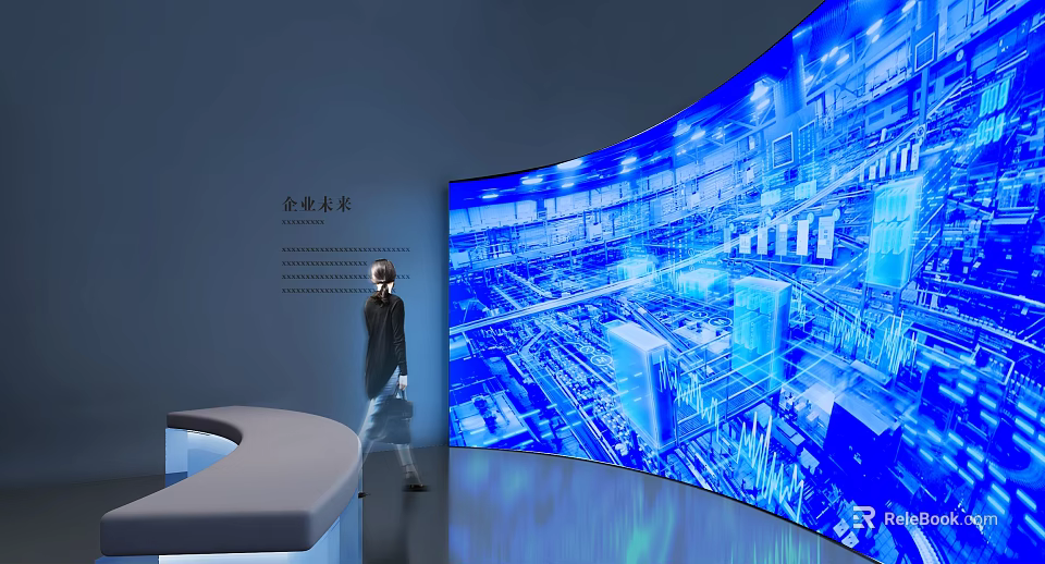 Enterprise Future Tech Display With Curved Digital Screen And Interactive Data Visualization 3d model 